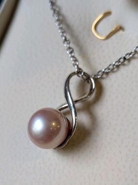 Sterling Silver Infinity Pendant Necklace with Pink Pearl